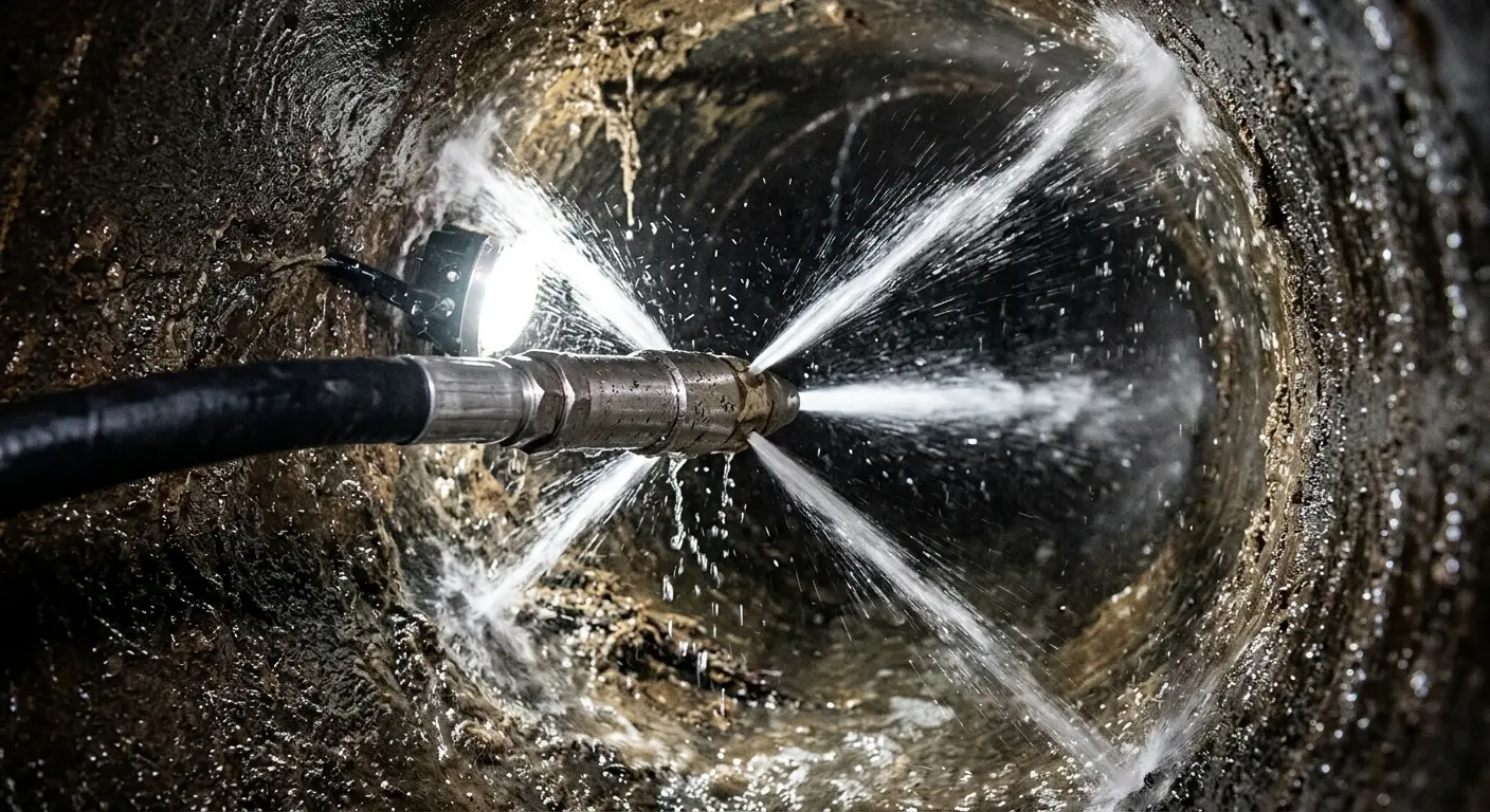High-pressure hydro jetting nozzle cleaning sewer pipe for Storm Drain Cleaning in Marco Island